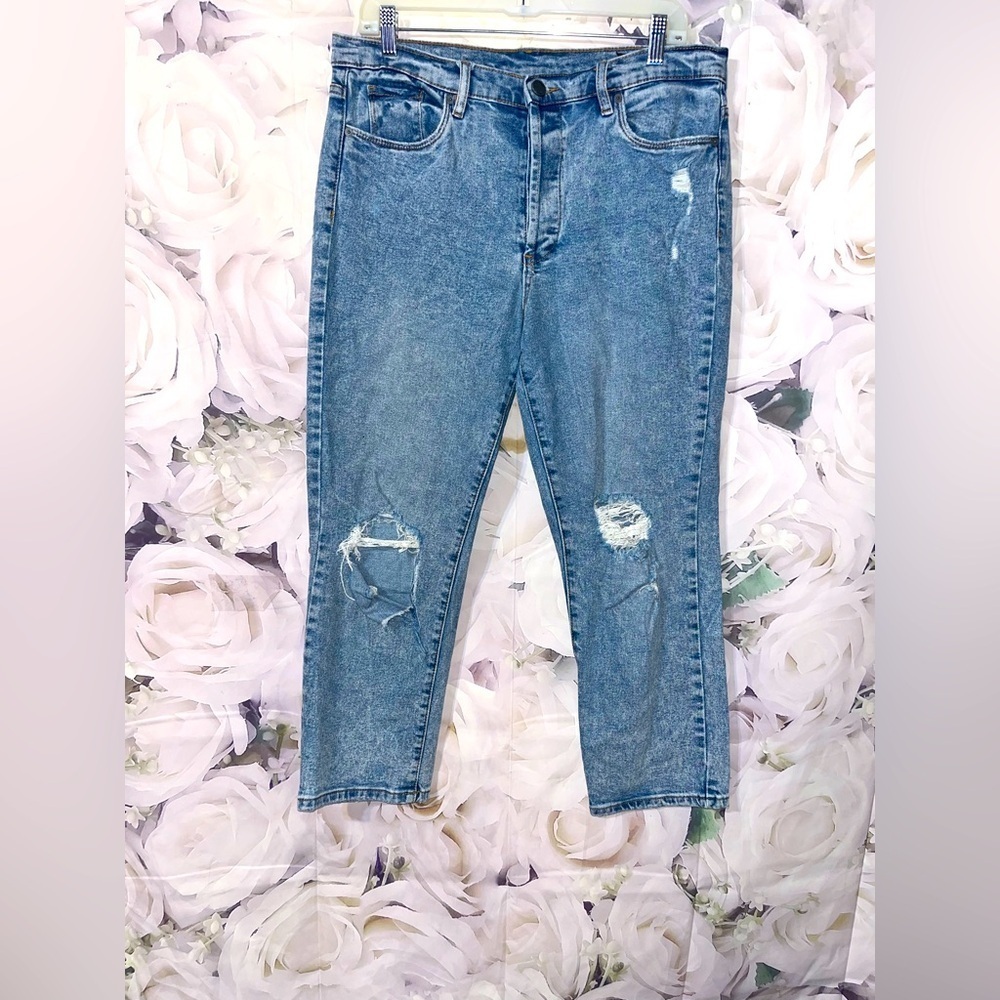 Blank NYC The Madison Crop Jeans Womens SZ 31 High Rise Distressed Button Fly​​​